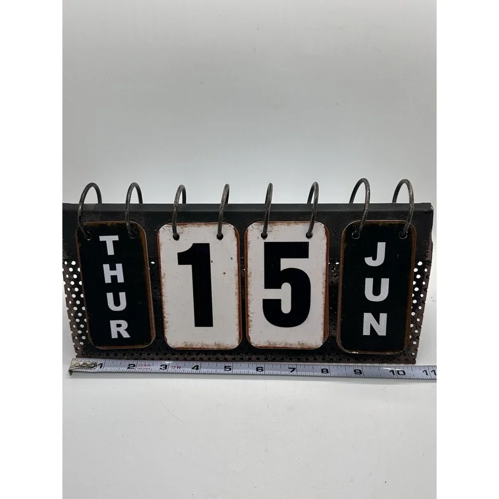 Perpetual Office Desk Flip Calendar Black Metal Months‎ Home Decor Retro antique